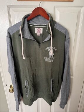 47 Brand Boston Celtics Olive Green and Gray Zip-Up Sweater